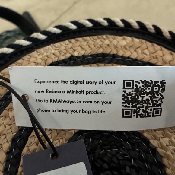 NWT $145 REBECCA MINKOFF Straw Raffia Circle Round Crossbody Bag - Black - Picture 4 of 8